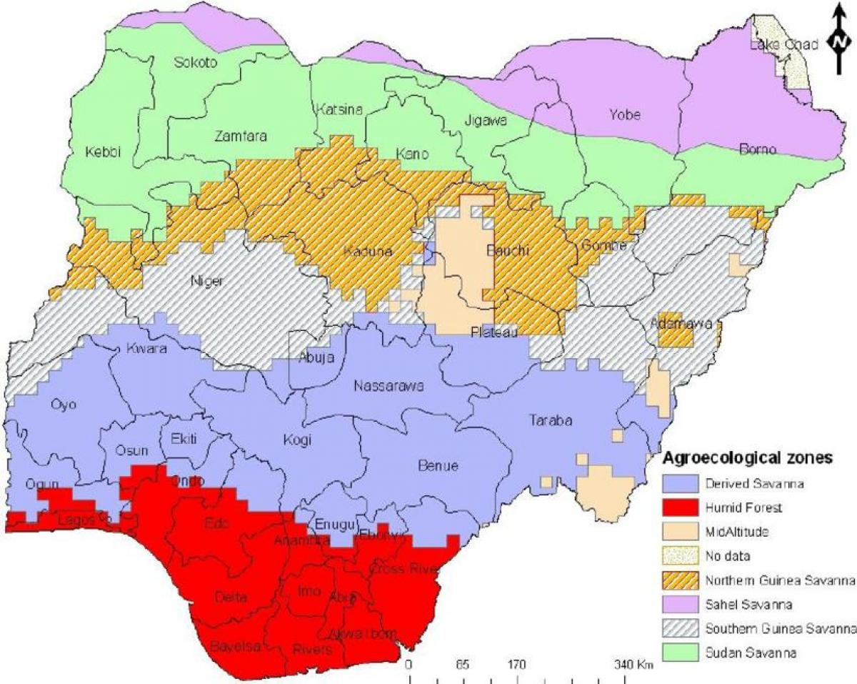 piešti žemėlapį, nigerija, kuriame augalijos zonas