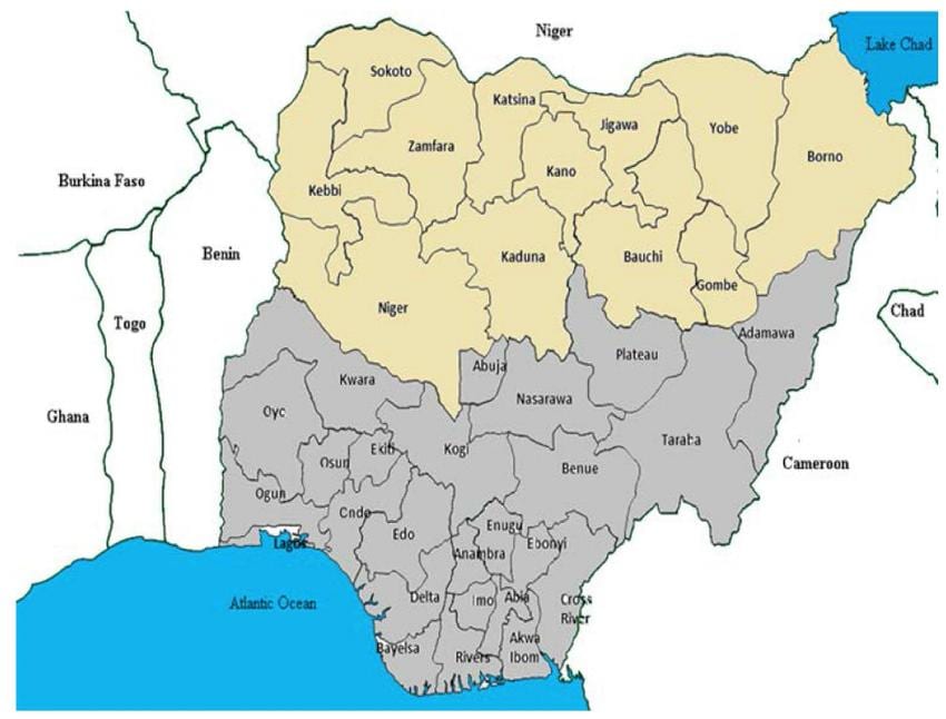 žemėlapis šiaurės nigerijos narių
