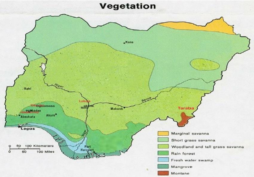 žemėlapis nigerija, kuriame augalija