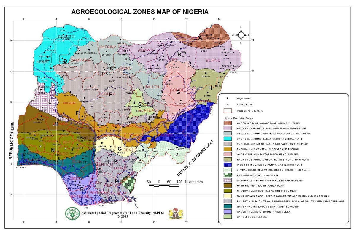 žemėlapis nigerija rodo skirtingus augalijos zonas