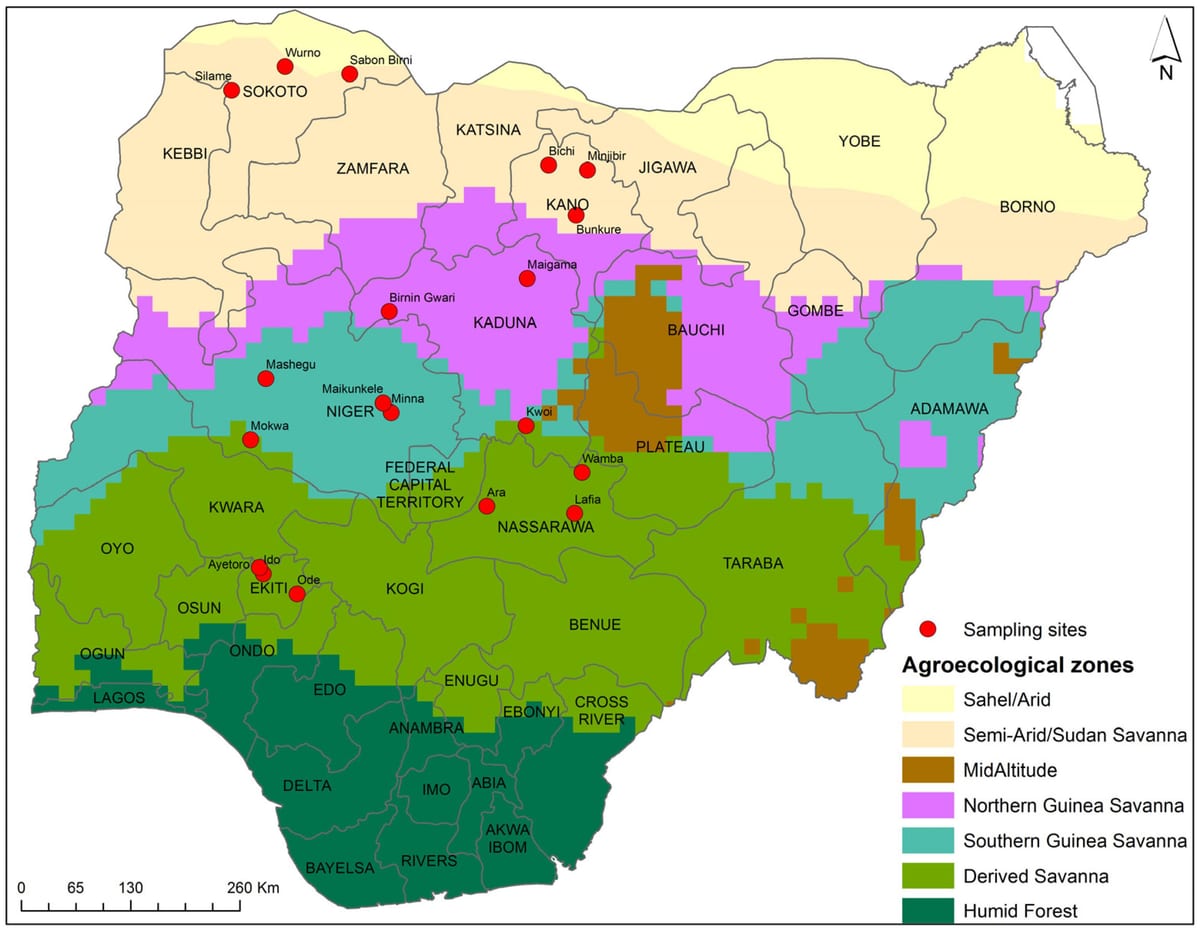 žemėlapis nigerija, kuriame pasėlių pasiskirstymas