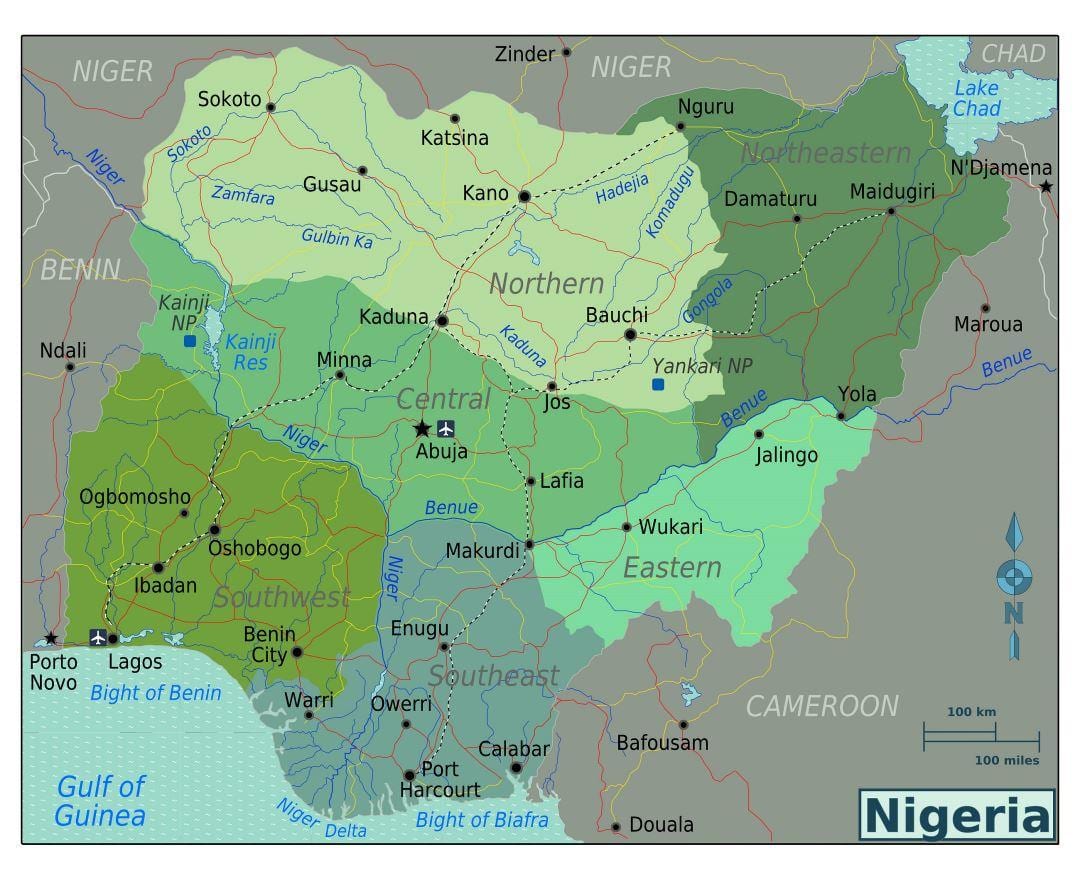nigerija, pietų afrikos žemėlapis