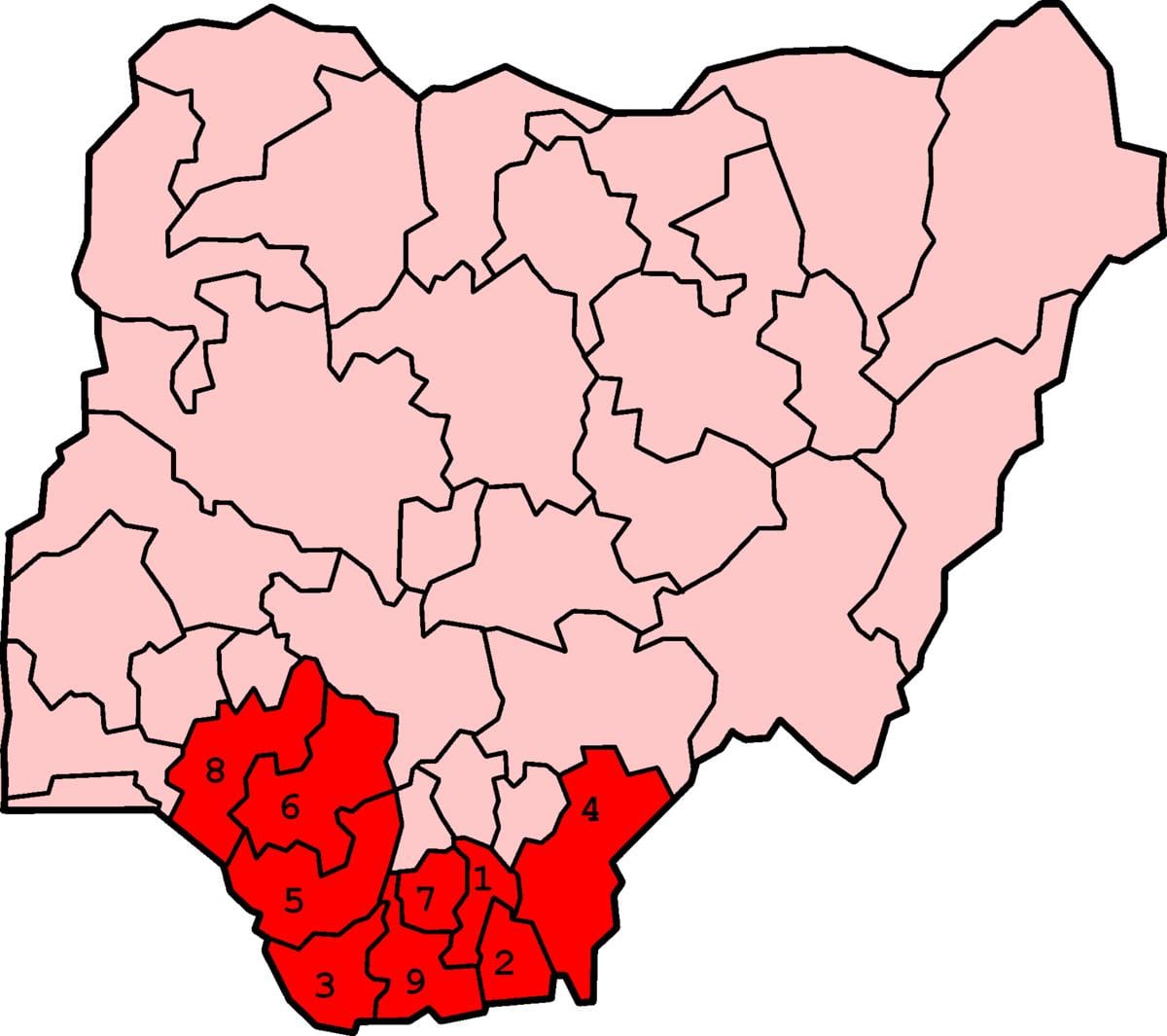 Žemėlapis pietų pietų nigerija