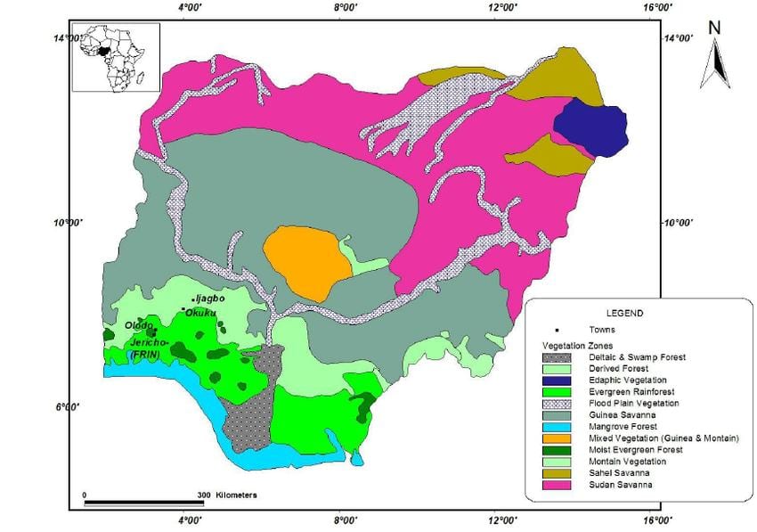žemėlapis nigerija, kuriame augalija