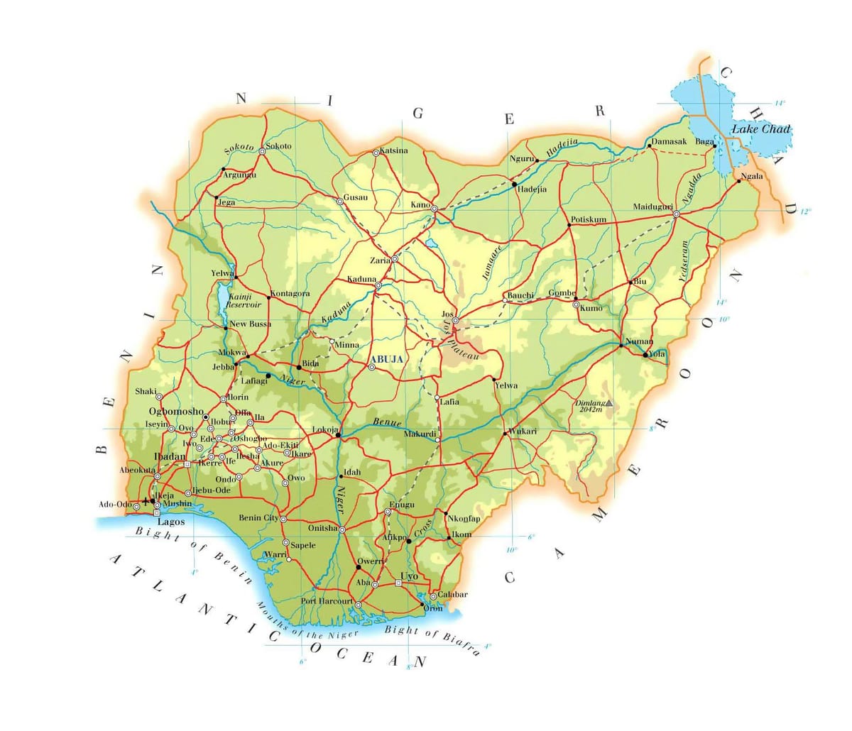 Žemėlapis fizinio nigerija