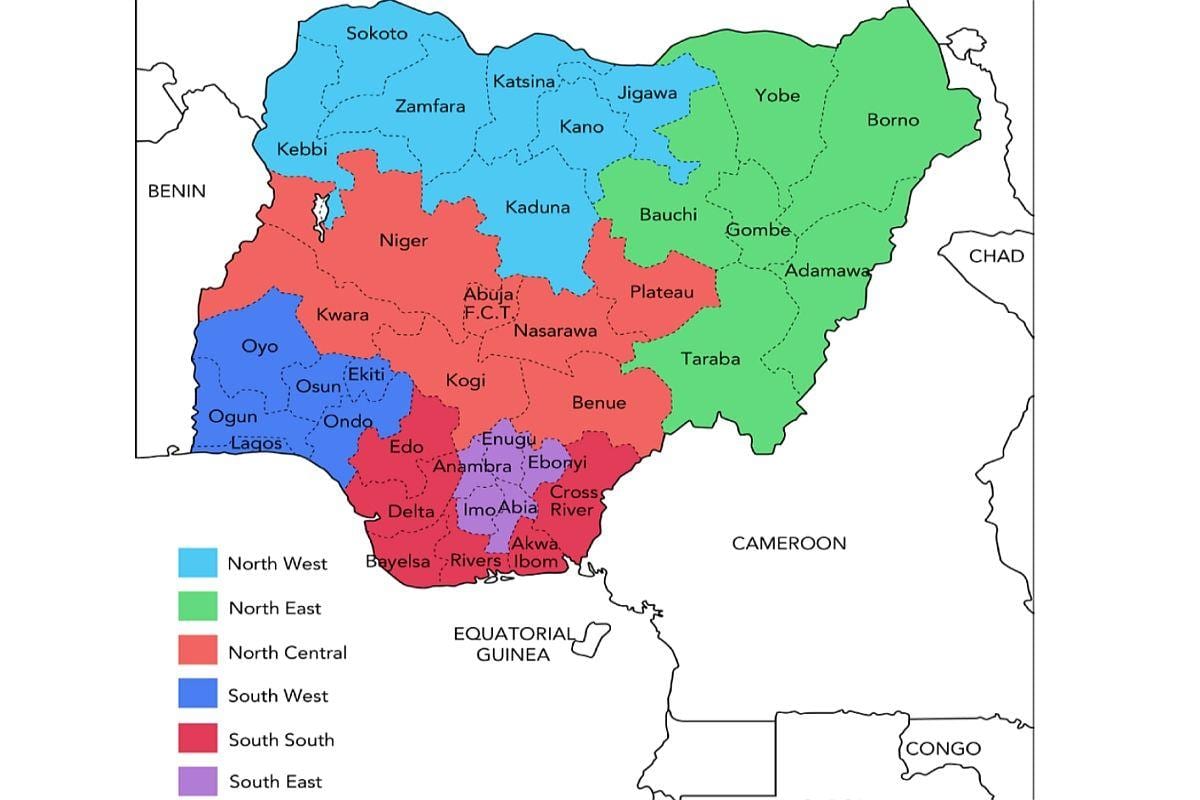 žemėlapis nigerija, kuriame geopolitinių zonų