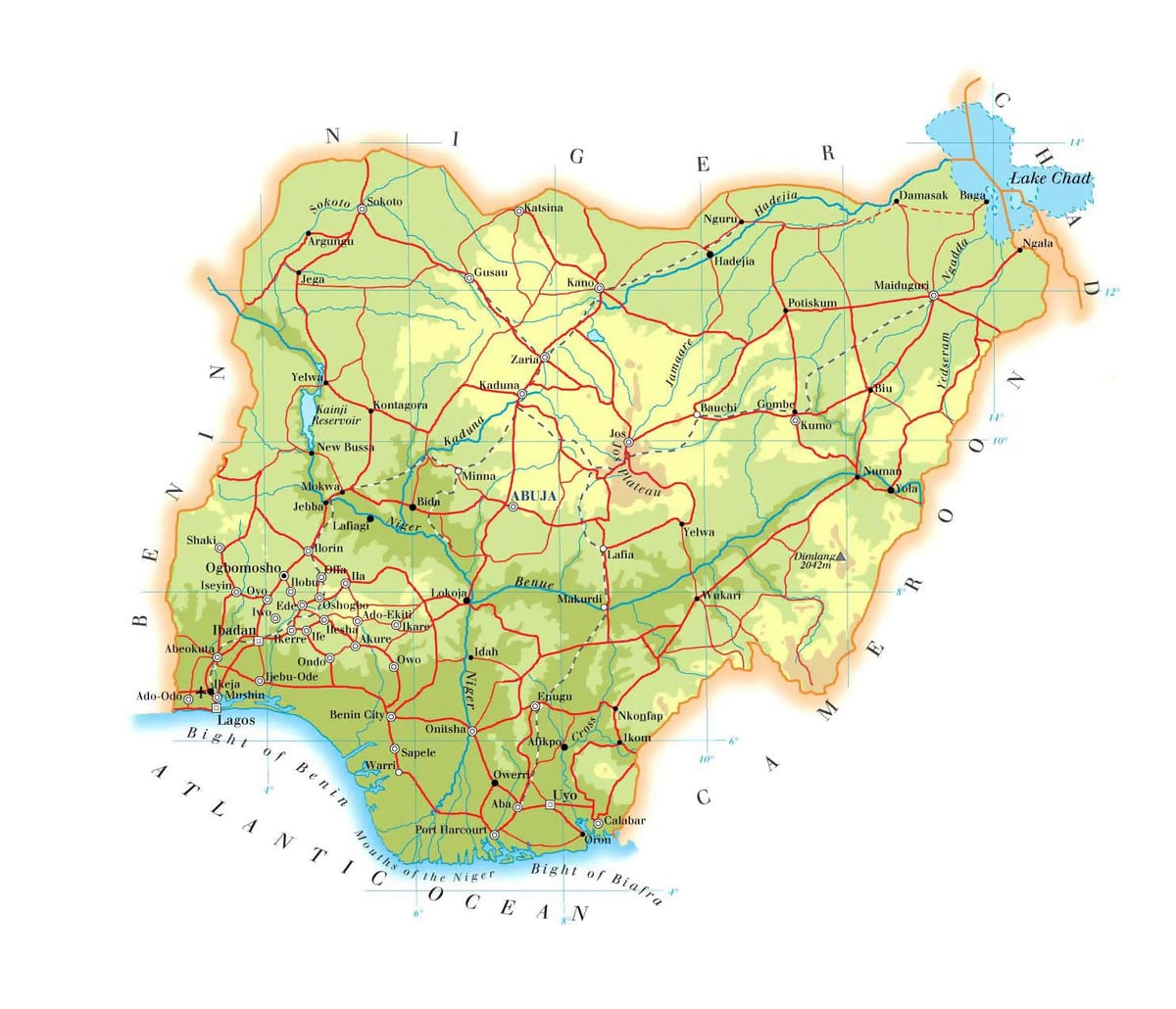 Žemėlapis nigerija aukštis