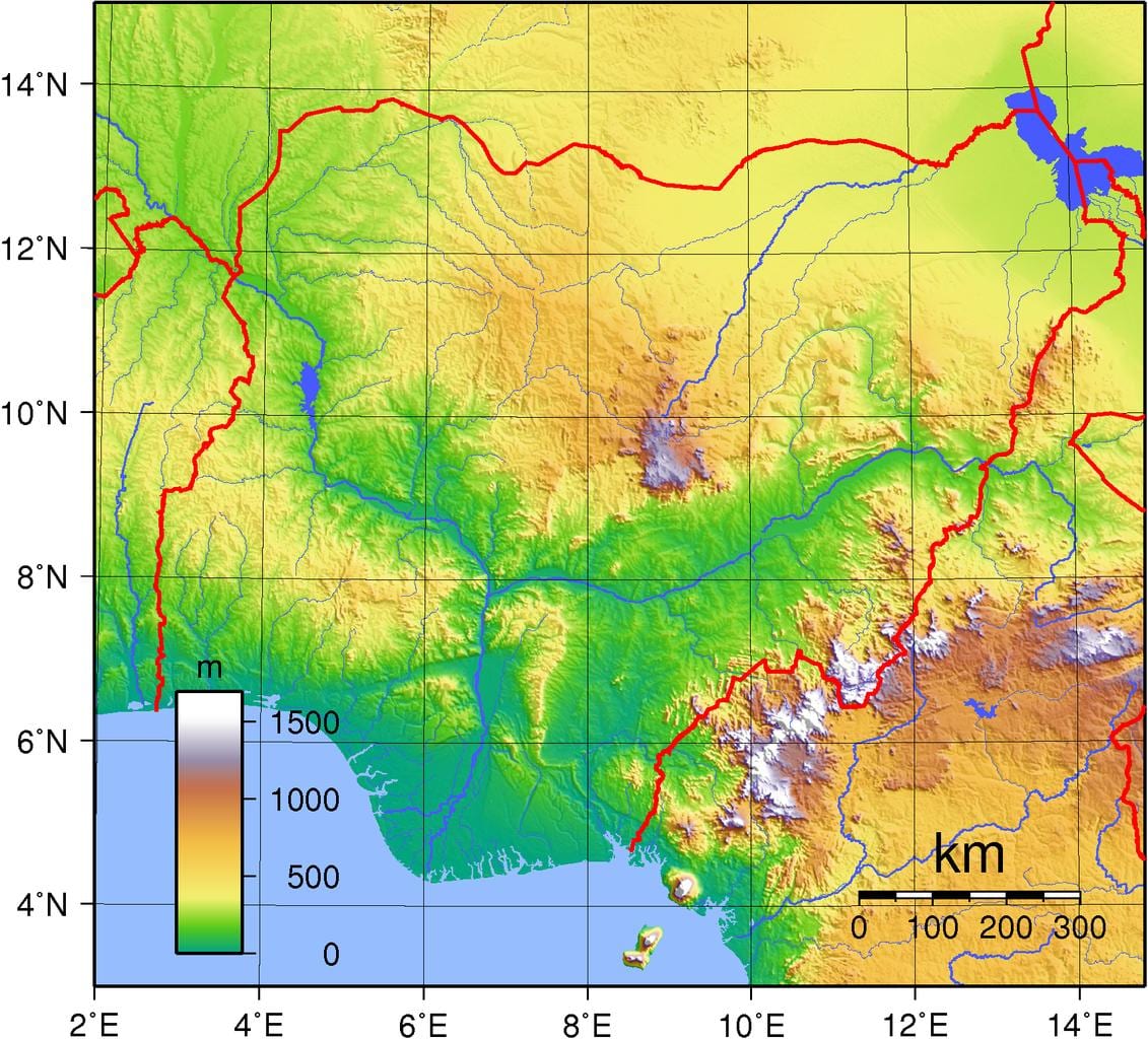 Žemėlapis nigerija topografinis