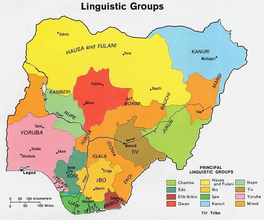 žemėlapis nigerija, kuriame etninės grupės