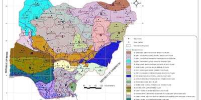 Žemėlapis nigerija rodo skirtingus augalijos zonas