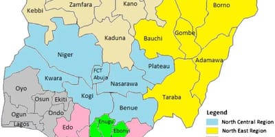Žemėlapis nigerija, kuriame geopolitinių zonų