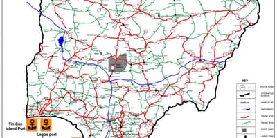 Žemėlapis nigerija, kuriame kelių tinklo