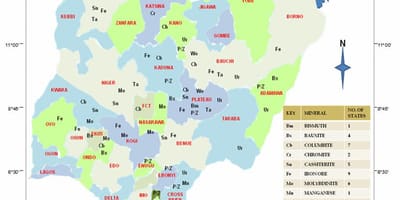 Žemėlapis nigerija, kuriame mineralinių išteklių