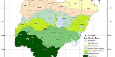 Žemėlapis nigerija, rodo klimato zona