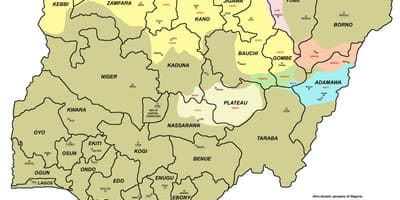 Žemėlapis nigerija, kuriame 36 valstybių ir jų sostinių