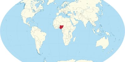 Pasaulio žemėlapis, kuriame nigerija