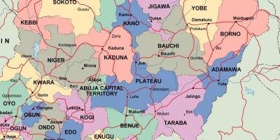 Žemėlapis su nigerija narių ir miestų