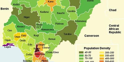 Nigerijos gyventojų tankumo žemėlapis